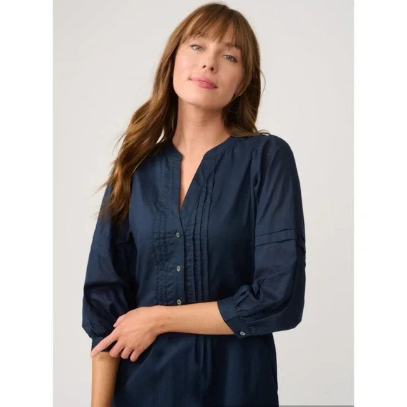 J. McLaughlin Pullover Sabina Cotton Dress Size S Pleated Balloon Sleeves Navy